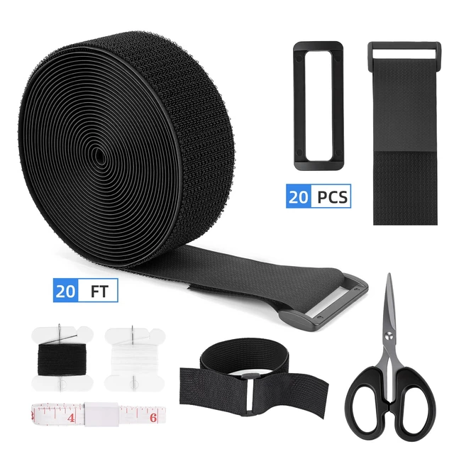 Alt view image 2 of 7 - Premium Hook and Loop Cinch Straps, Black Nylon, 1.5 Inch x 20 Feet, Heavy Duty with 20 Buckles, Reusable Cable Ties for Organization, Storage