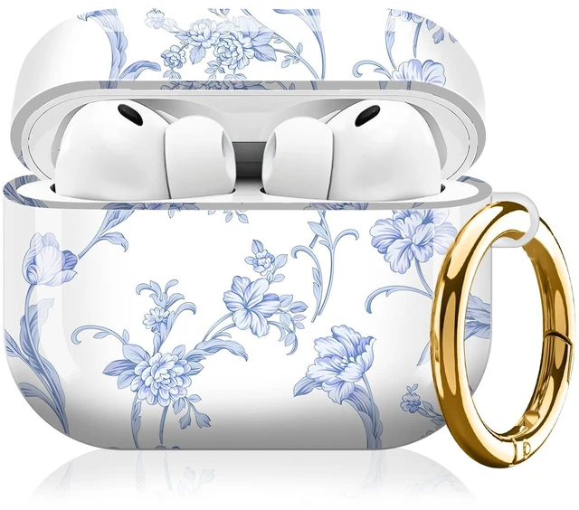 Main image of Compatible with AirPod Pro 3 (2025),Cute Case Cover for Women & Men, Full Protection Shockproof Hard Case with Keychain, Wireless Charging Case Accessories(Blue Flowers)