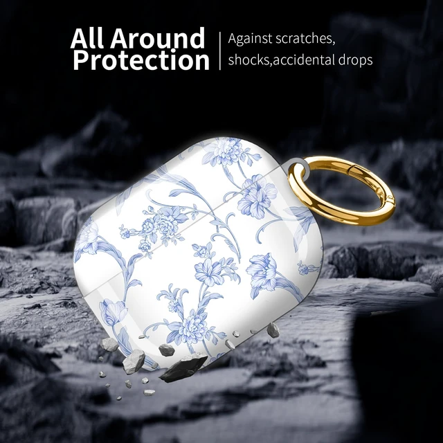 Alt view image 4 of 6 - Compatible with AirPod Pro 3 (2025),Cute Case Cover for Women & Men, Full Protection Shockproof Hard Case with Keychain, Wireless Charging Case Accessories(Blue Flowers)