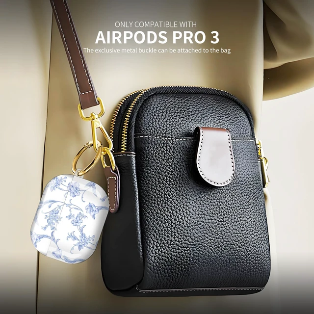Alt view image 3 of 6 - Compatible with AirPod Pro 3 (2025),Cute Case Cover for Women & Men, Full Protection Shockproof Hard Case with Keychain, Wireless Charging Case Accessories(Blue Flowers)
