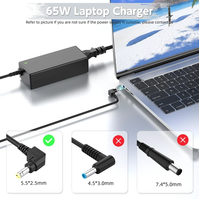 Alt view image 2 of 7 - 65W Laptop Charger Compatible with Toshiba Satellite C55 C55D C655 C855 C855D L55 L745 L655 L755 P755 S55 S55T A105 A215 A505 A665; PA3822U-1ACA, PA3917U-1ACA, PA5177U-1ACA, PA5178U-1ACA Power Supply
