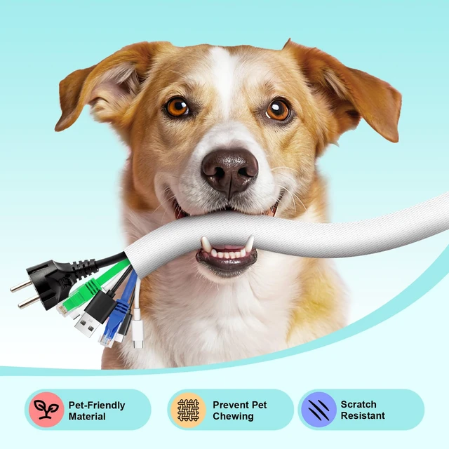 Alt view image 5 of 6 - Cable Sleeve, 10ft - 1.2 inch Dog Cat Cord Protector for Pets, White Cord Cover for Pets, Flexible Cord Protector from Pets Chewing, Bite-Resistant Cable Wire Management for USB, Power, TV Cords