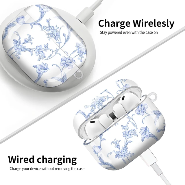 Alt view image 5 of 6 - Compatible with AirPod Pro 3 (2025),Cute Case Cover for Women & Men, Full Protection Shockproof Hard Case with Keychain, Wireless Charging Case Accessories(Blue Flowers)