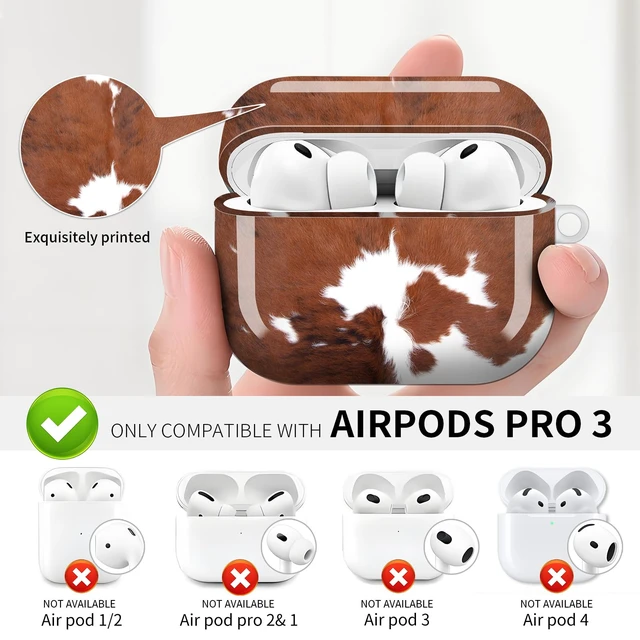 Alt view image 2 of 6 - Compatible with AirPod Pro 3 (2025),Cute Case Cover for Women & Men, Full Protection Shockproof Hard Case with Keychain, Wireless Charging Case Accessories(Cow Hide)