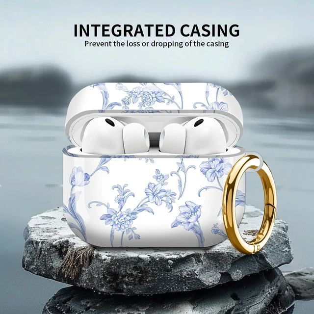 Alt view image 6 of 6 - Compatible with AirPod Pro 3 (2025),Cute Case Cover for Women & Men, Full Protection Shockproof Hard Case with Keychain, Wireless Charging Case Accessories(Blue Flowers)