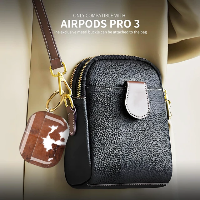 Alt view image 3 of 6 - Compatible with AirPod Pro 3 (2025),Cute Case Cover for Women & Men, Full Protection Shockproof Hard Case with Keychain, Wireless Charging Case Accessories(Cow Hide)