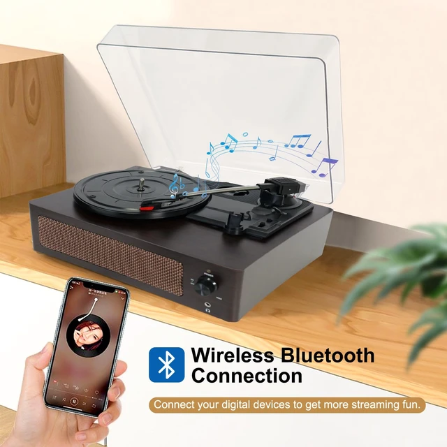 Alt view image 2 of 7 - Bluetooth Vinyl Record Player,3-Speed Turntable with Stereo Built-in 2 Speaker,Vintage Phonograph Record Player