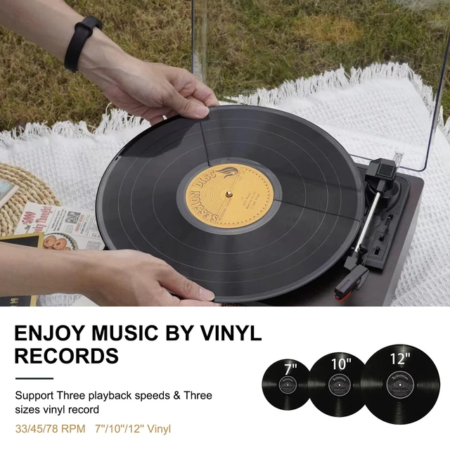 Alt view image 3 of 7 - Bluetooth Vinyl Record Player,3-Speed Turntable with Stereo Built-in 2 Speaker,Vintage Phonograph Record Player