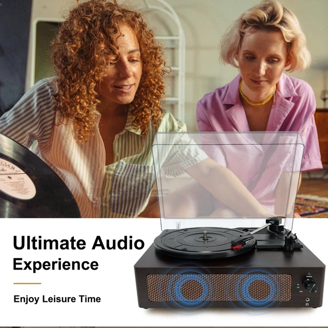 Alt view image 5 of 7 - Bluetooth Vinyl Record Player,3-Speed Turntable with Stereo Built-in 2 Speaker,Vintage Phonograph Record Player
