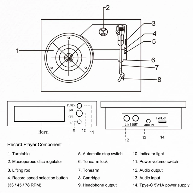 Alt view image 6 of 7 - Bluetooth Vinyl Record Player,3-Speed Turntable with Stereo Built-in 2 Speaker,Vintage Phonograph Record Player