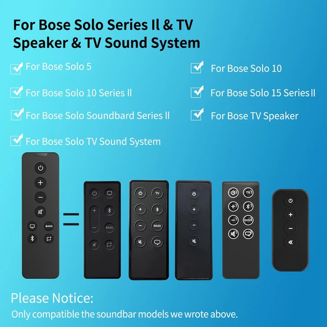 Alt view image 2 of 5 - New Remote Control for Bose Solo 5 10 15 Series II for Bose TV Speaker/ 732522-1110 418775 431974 845194 838309-1100 TV Soundbar Sound System with CR2032 Battery Inside