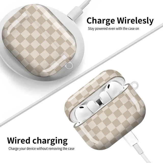 Alt view image 5 of 6 - Compatible with AirPod Pro 3 (2025),Cute Case Cover for Women & Men, Full Protection Shockproof Hard Case with Keychain, Wireless Charging Case Accessories(Khaki Checkerboard)