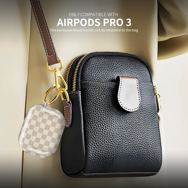 Alt view image 3 of 6 - Compatible with AirPod Pro 3 (2025),Cute Case Cover for Women & Men, Full Protection Shockproof Hard Case with Keychain, Wireless Charging Case Accessories(Khaki Checkerboard)