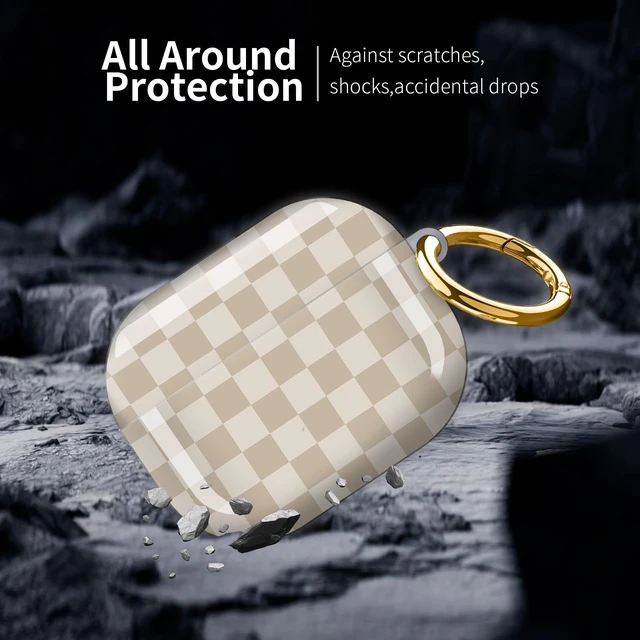 Alt view image 4 of 6 - Compatible with AirPod Pro 3 (2025),Cute Case Cover for Women & Men, Full Protection Shockproof Hard Case with Keychain, Wireless Charging Case Accessories(Khaki Checkerboard)