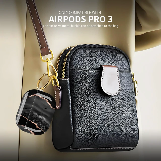 Alt view image 3 of 6 - Compatible with AirPod Pro 3 (2025),Cute Case Cover for Women & Men, Full Protection Shockproof Hard Case with Keychain, Wireless Charging Case Accessories(Black Rose Gold Marble)