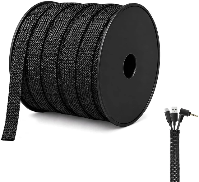 Main image of 100 Feet - 3/8 Inch Braided Wire Loom PET Cable Loom Expandable Braided Sleeving Wire Sleeve for AutomotiveTV, Computer, Home Theater, Black