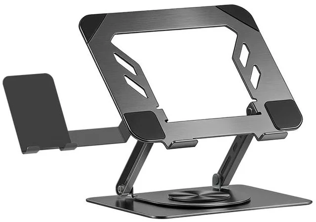 Main image of Laptop Stand with Phone Stand 360° Rotating, Adjustable Height & Tilt Angle, Foldable Dual-Bar Support, Cooling Design, Desk Pad Laptop Riser