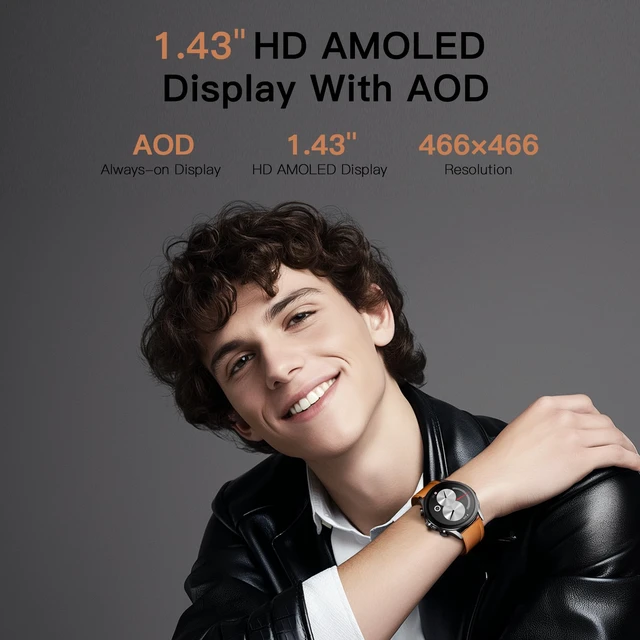 Alt view image 2 of 7 - Smart Watch for Men Women, Compatible with Android & iPhone, 1.43" AMOLED Screen Fitness Tracker with Answer/Make Calls, IP68 Waterproof Heart Rate/Sleep/SpO2 Monitor, 100+ Sports Modes