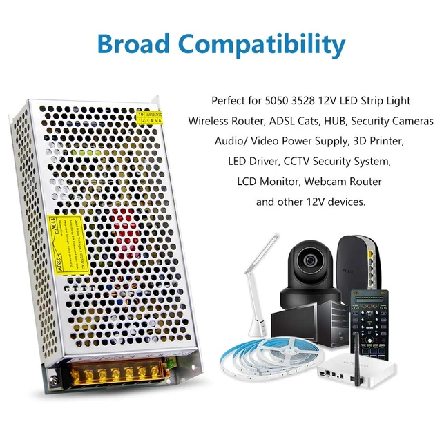 Alt view image 6 of 7 - 12V 10A Power Supply Transformer Regulated Switch Power Adapter 110V/240V AC to DC12V 10Amp 5A Transformer Switch,2 Output Ports,for LED Strip 3D Printer CCTV Camera LCD Monitor,Indoor Use