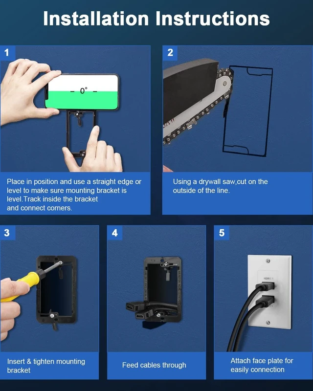 Alt view image 5 of 7 - HDMI 2.1 Wall Plate(2 Port), 8K HDMI Wall Outlet Pass Through with Low Voltage Metal Mounting Bracket, Supports 8K@60Hz and 4K@120Hz, 3D, HDR, 48 Gbps HDMI Box, Fits Home Theater Systems