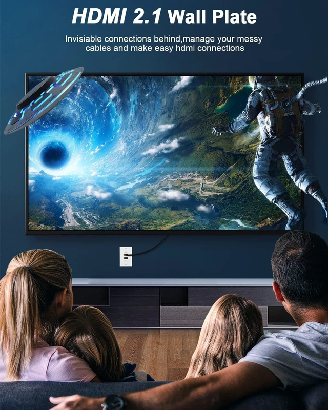 Alt view image 7 of 7 - HDMI 2.1 Wall Plate(2 Port), 8K HDMI Wall Outlet Pass Through with Low Voltage Metal Mounting Bracket, Supports 8K@60Hz and 4K@120Hz, 3D, HDR, 48 Gbps HDMI Box, Fits Home Theater Systems
