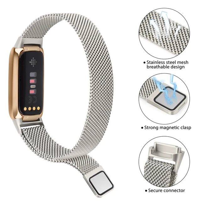 Alt view image 4 of 7 - Mesh Metal Band Compatible with Fitbit Luxe Band, Stainless Steel Adjustable Loop Strap Women Men Replacement Bands for Luxe Health &-Fitness-Tracker