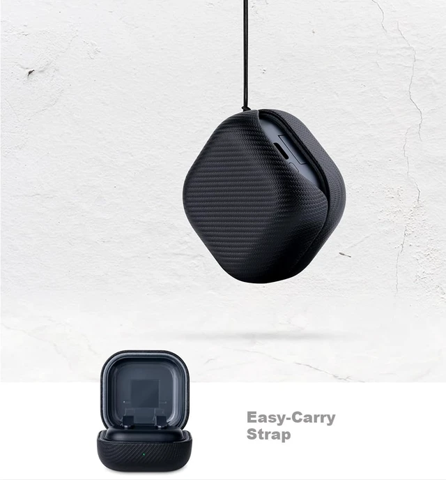 Alt view image 6 of 7 - Case for Samsung Galaxy Buds4 & Buds 4 Pro (2026) - Black Made of Vegan Leather, Carbon Fiber Style, Handmade Drop Protection Hard Shell Cover - Samsung Buds 4 Case Cover with Lanyard
