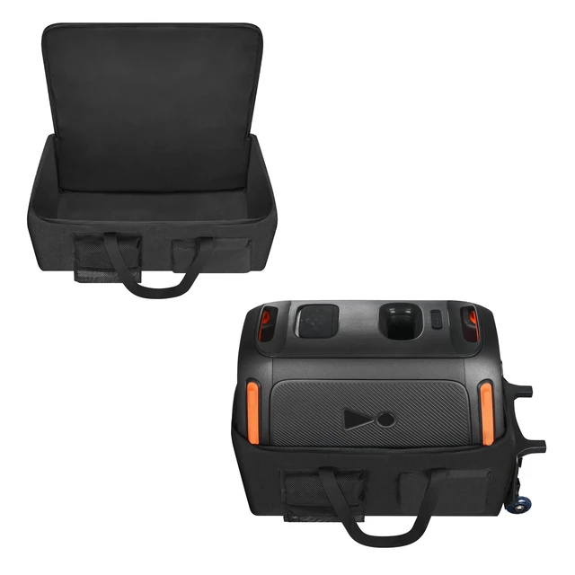 Alt view image 2 of 7 - Travel Case for Party-Box Club 120 Speaker, Padded Canvas ABS Shock-absorbent padded with multi pockets, safely stores Party-Box Club 120 speaker & accessories for outdoor events