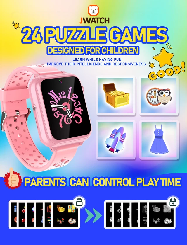 Alt view image 2 of 7 - Kids Smart Watch Phone Sos with 10 Stories 24 Puzzle Games Pedometer Alarm Clock Kids Watches Toys for 6 7 8 9 10 11 12 Boys Girls Gift for Birthday Christmas