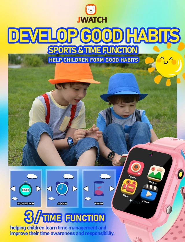 Alt view image 3 of 7 - Kids Smart Watch Phone Sos with 10 Stories 24 Puzzle Games Pedometer Alarm Clock Kids Watches Toys for 6 7 8 9 10 11 12 Boys Girls Gift for Birthday Christmas