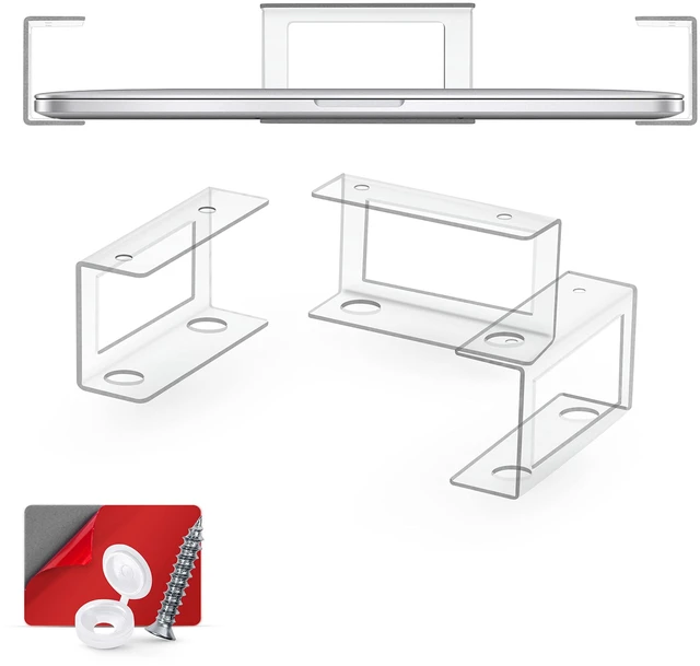 Main image of Transparent Under Desk Laptop Holder Mount with Adhesive & Screw in, Devices Upto 1.8" Thick for Laptops, Macbooks, Surface, Cable Box, Routers, Keyboard, Modems, Network Switch & More