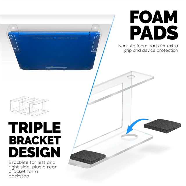 Alt view image 4 of 7 - Transparent Under Desk Laptop Holder Mount with Adhesive & Screw in, Devices Upto 1.8" Thick for Laptops, Macbooks, Surface, Cable Box, Routers, Keyboard, Modems, Network Switch & More