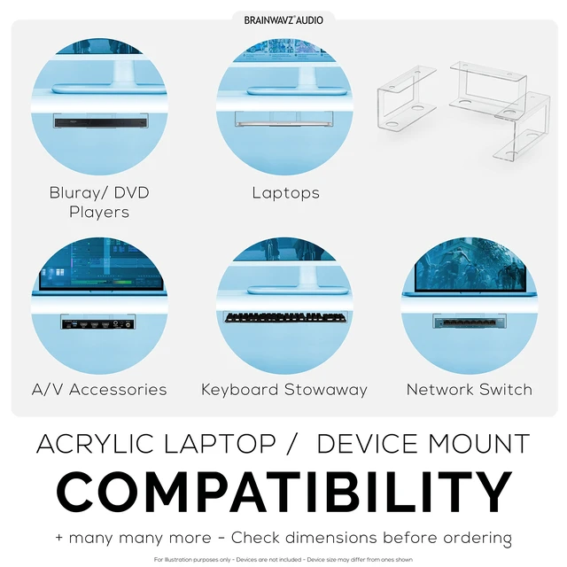 Alt view image 5 of 7 - Transparent Under Desk Laptop Holder Mount with Adhesive & Screw in, Devices Upto 1.8" Thick for Laptops, Macbooks, Surface, Cable Box, Routers, Keyboard, Modems, Network Switch & More