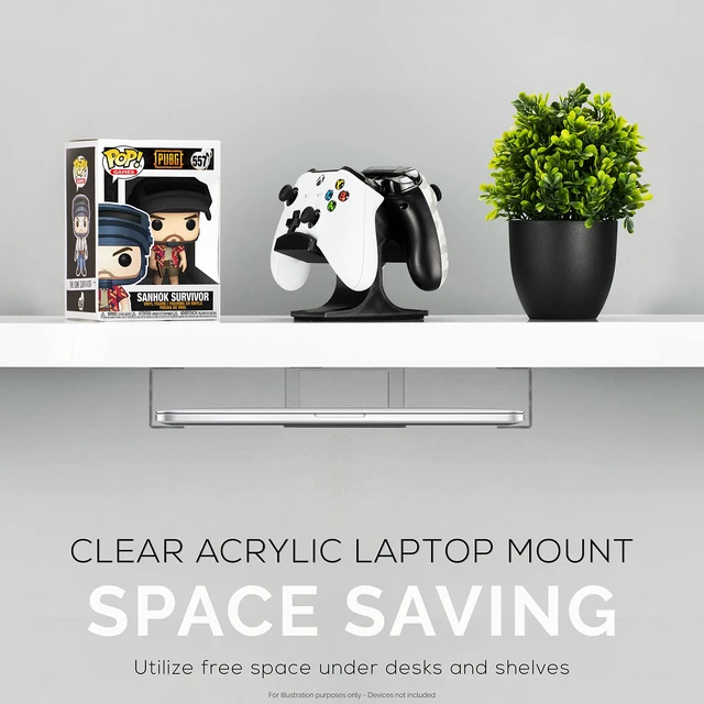 Alt view image 6 of 7 - Transparent Under Desk Laptop Holder Mount with Adhesive & Screw in, Devices Upto 1.8" Thick for Laptops, Macbooks, Surface, Cable Box, Routers, Keyboard, Modems, Network Switch & More