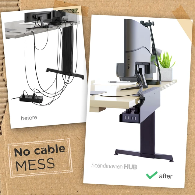 Alt view image 2 of 7 - Under Desk Cable Management Tray - No Drill Organizer for Glass Desk. Perfect Standing Cable Management Rack (Black Wire Tray - Single 17'')