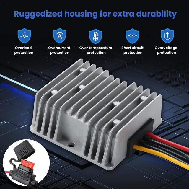 Alt view image 3 of 7 - 120W DC 9V-32V Step Down to 12V 10A Voltage Regulator for Golf Carts DC 24V Step Down to 12V 120W Buck Converter with Fuse and Clamps, Power Supply Power Adapter for Golf Cart/Truck/RV/Solar