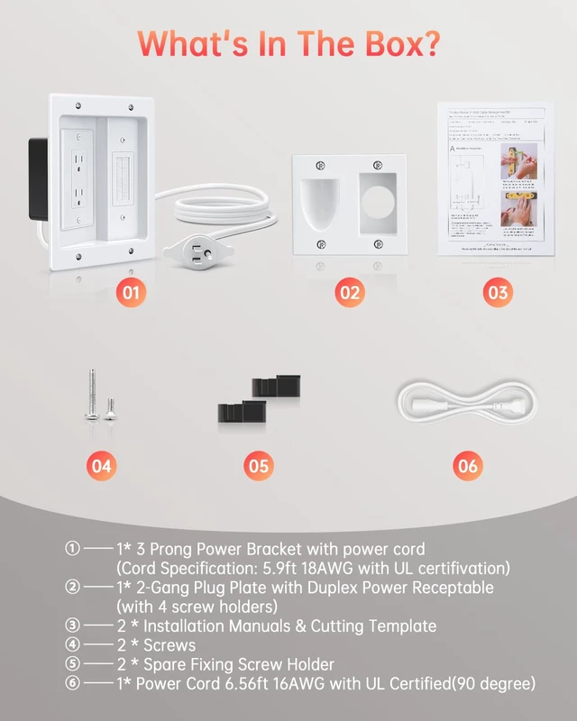 Alt view image 7 of 7 - Dual Outlet in Wall Cable Management Kit, TV Cord Hider for Wall Mounted TV, Recessed Low Voltage Media Wall Plate for Power Cables & Low Voltage Wires