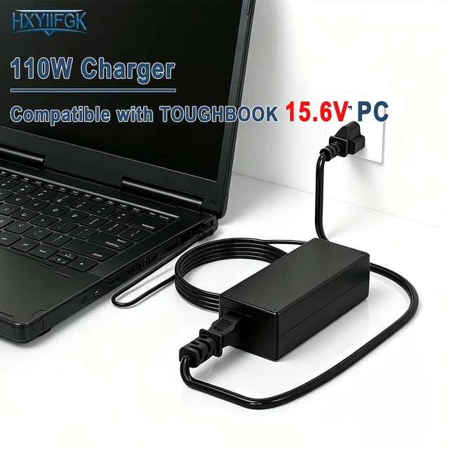 Alt view image 2 of 7 - 110W 15.6V Charger for Panasonic Toughbook CF-33 CF-54 FZ-55 CF-19 Laptops Output 15.6V 7.05A, compatible with CF-53/CF-52R/CF-D1/M1/M2 and part number CF-AA5713A, rugged laptop power supply adapter
