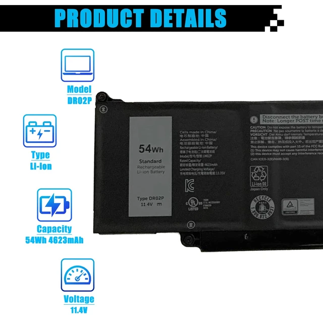 Alt view image 2 of 7 - DR02P Laptop Battery Replacement for Dell Latitude 3340 3440 3540 5340 5350 5440 5540 Latitude 3340 5340 5350 2-in-1 Precision 3480 3580 Series R73TC 2X1V9 GTG7N GRWKG KDM9P 0V042N 09HKT5 54Wh