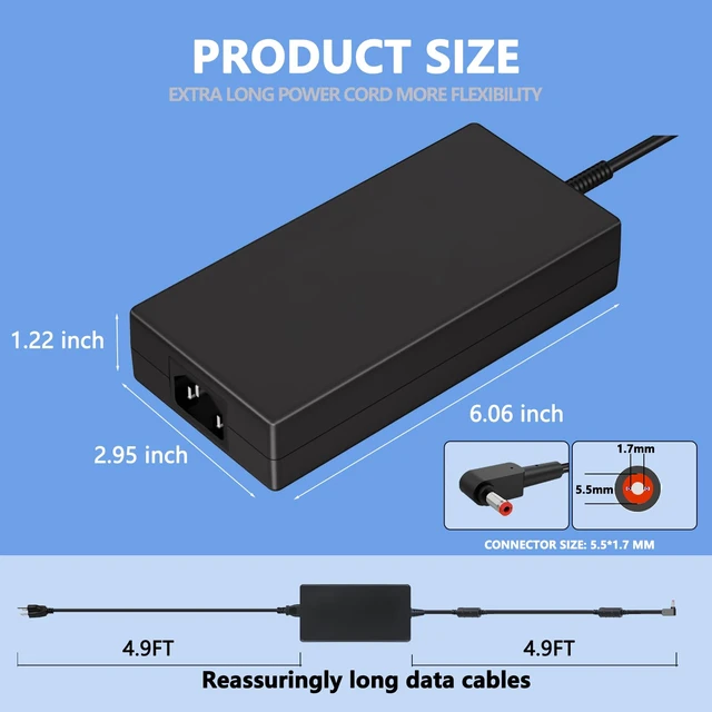 Alt view image 2 of 7 - 19.5V 11.8A 230W Laptop Charger for Acer Nitro 14 16 17 14 Predator Helios Compatible with Acer Nitro 5 16 17 14 Predator Helios 300 PH315-53 54 55 AN16-51 Predator Triton 300 500 Aspire 7 A715-41G