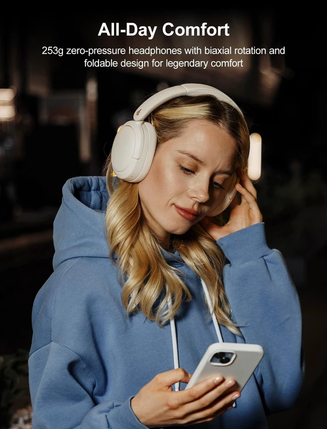 Alt view image 5 of 6 - W800BT Pro Headphones with -44dB Hybrid Active Noise Cancelling 253g Lightweight Comfort Over Ear Wireless Bluetooth Headphones with Foldable Design, Hi-Res Audio, AI Clear Call & Custom EQ