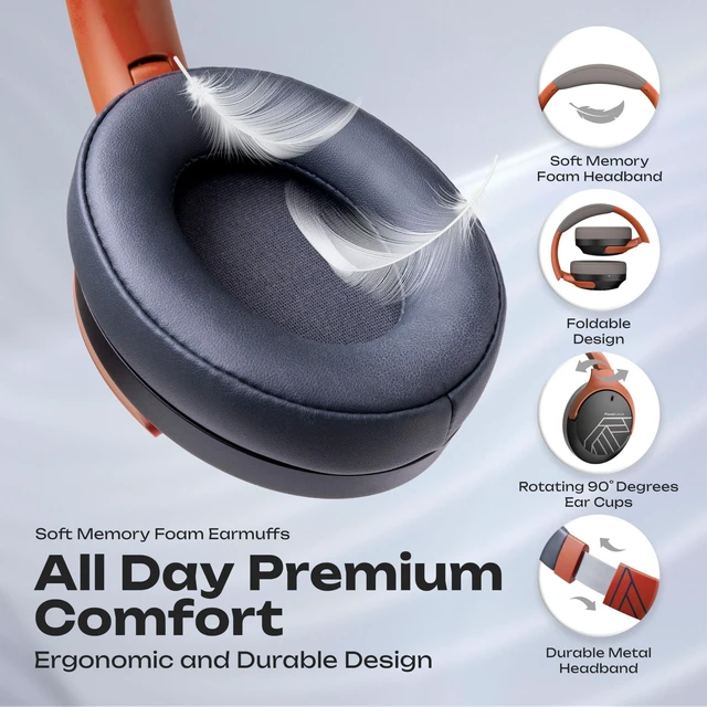 Alt view image 3 of 7 - Bluetooth Headphones Over Ear, 60H Playtime, Foldable Wireless Headphones with Mic, 4 EQ Modes, Hi-Fi Stereo, Soft Foam Earmuffs, Lightweight, Fast Charging for Travel Work Phone