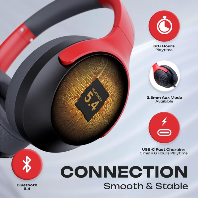 Alt view image 5 of 7 - Bluetooth Headphones Over Ear, 60H Playtime, Foldable Wireless Headphones with Mic, 4 EQ Modes, Hi-Fi Stereo, Soft Foam Earmuffs, Lightweight, Fast Charging for Travel Work Phone
