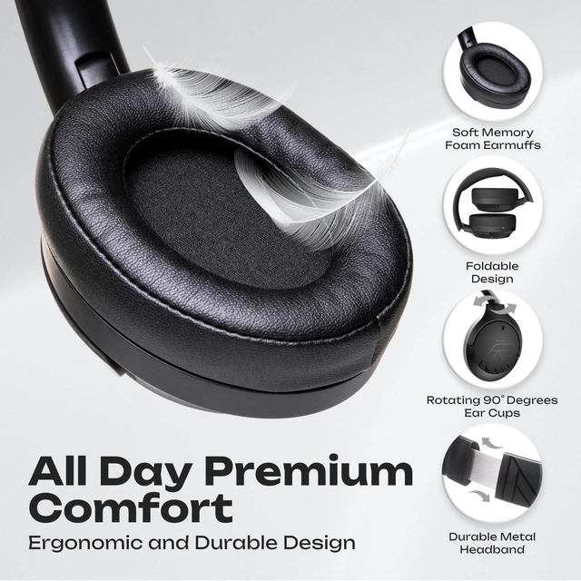 Alt view image 3 of 7 - Bluetooth Headphones Over Ear, 60H Playtime, Foldable Wireless Headphones with Mic, 4 EQ Modes, Hi-Fi Stereo, Soft Foam Earmuffs, Lightweight, Fast Charging for Travel Work Phone