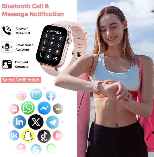 Alt view image 2 of 7 - Smart Watch for Women Ladies, 1.83" HD Touch Screen Fitness Tracker with Answer/Make Call, 100+ Sport Modes, 24/7 Heart Rate/Sleep/SpO2 Monitor, IP68 Waterproof Smartwatch for Android iOS (Pink)