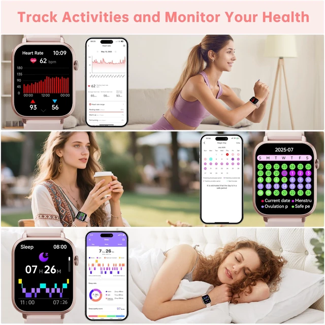 Alt view image 3 of 7 - Smart Watch for Women Ladies, 1.83" HD Touch Screen Fitness Tracker with Answer/Make Call, 100+ Sport Modes, 24/7 Heart Rate/Sleep/SpO2 Monitor, IP68 Waterproof Smartwatch for Android iOS (Pink)