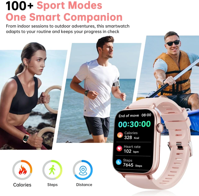 Alt view image 4 of 7 - Smart Watch for Women Ladies, 1.83" HD Touch Screen Fitness Tracker with Answer/Make Call, 100+ Sport Modes, 24/7 Heart Rate/Sleep/SpO2 Monitor, IP68 Waterproof Smartwatch for Android iOS (Pink)