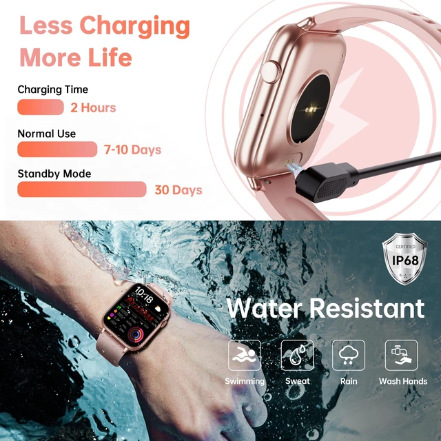 Alt view image 5 of 7 - Smart Watch for Women Ladies, 1.83" HD Touch Screen Fitness Tracker with Answer/Make Call, 100+ Sport Modes, 24/7 Heart Rate/Sleep/SpO2 Monitor, IP68 Waterproof Smartwatch for Android iOS (Pink)