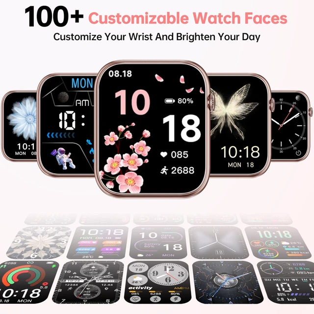 Alt view image 6 of 7 - Smart Watch for Women Ladies, 1.83" HD Touch Screen Fitness Tracker with Answer/Make Call, 100+ Sport Modes, 24/7 Heart Rate/Sleep/SpO2 Monitor, IP68 Waterproof Smartwatch for Android iOS (Pink)