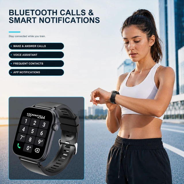 Alt view image 2 of 7 - Smart Watch for Men Women, 1.83" HD Touch Screen Fitness Tracker with Answer/Make Calls, 100+ Sport Modes, 24/7 Heart Rate/Sleep/SpO2 Monitor, IP68 Waterproof Smartwatch for Phone Android iOS (Black)